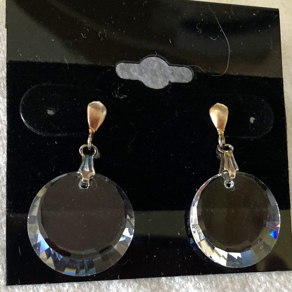 Dangle Clear Glass Crystal Disk Earrings